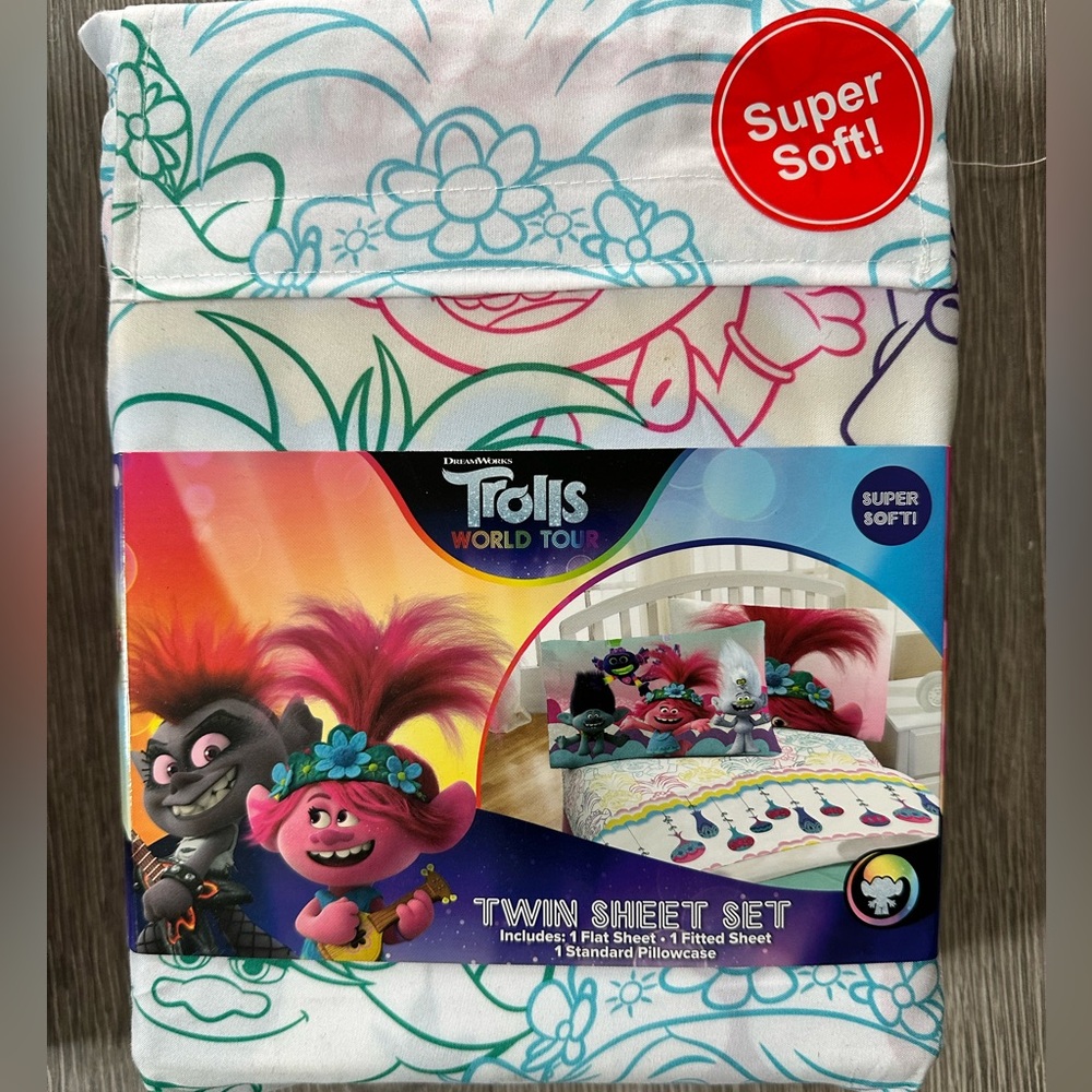 New TROLLS WORLD TOUR Girls Kids Youth 3 Piece Twin Sheet Set Microfiber